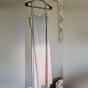 Main Strip Gray and Cream Spaghetti Strap Sundress